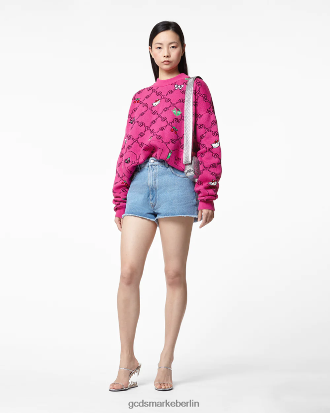 GCDS Frauen „Hello Kitty“-Jacquardpullover LP42F335 Fuchsie Kleidung