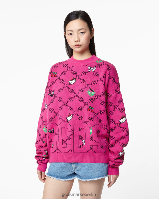 GCDS Frauen „Hello Kitty“-Jacquardpullover LP42F335 Fuchsie Kleidung