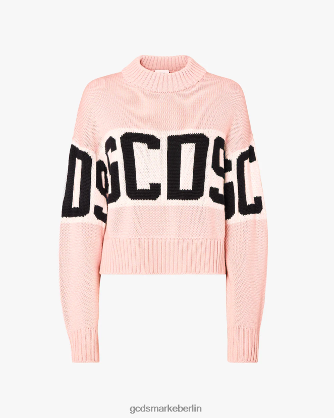 GCDS Frauen Kastenförmiger Pullover mit Logoband LP42F338 Rosa Kleidung