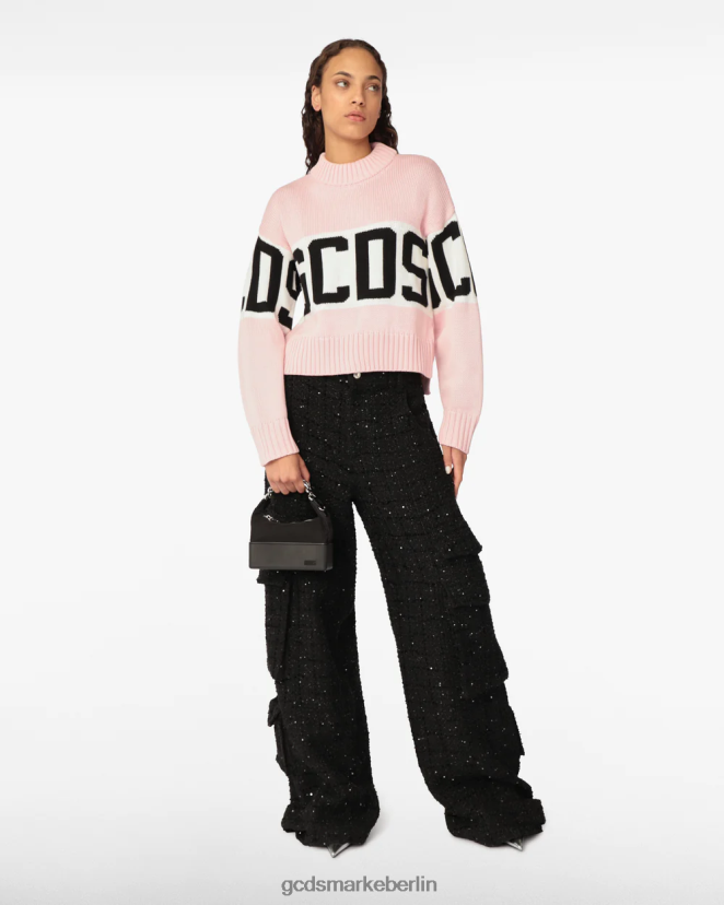 GCDS Frauen Kastenförmiger Pullover mit Logoband LP42F338 Rosa Kleidung