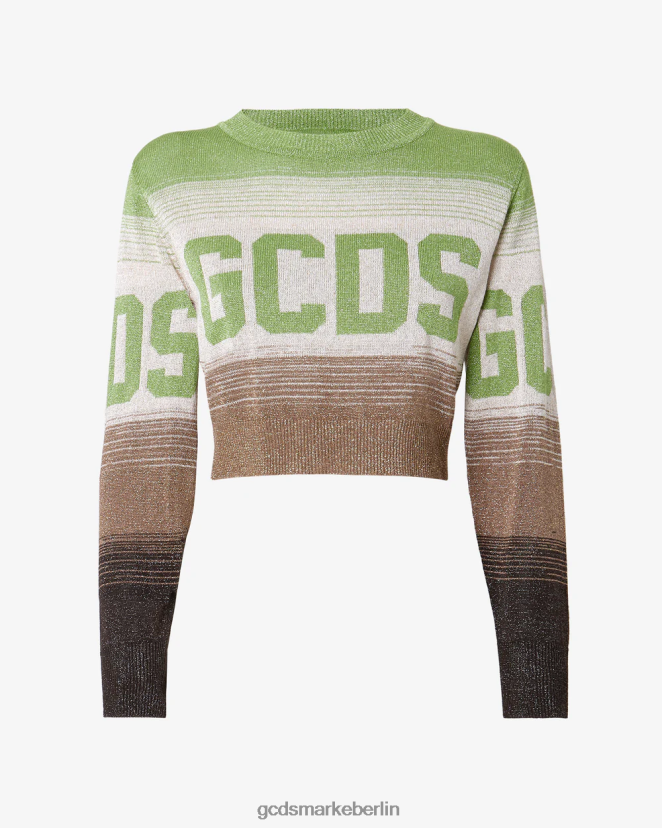 GCDS Frauen Kurzer Pullover mit Lurex-Degradierung LP42F327 Militärgrün Kleidung