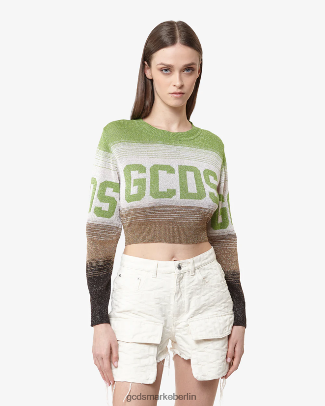 GCDS Frauen Kurzer Pullover mit Lurex-Degradierung LP42F327 Militärgrün Kleidung