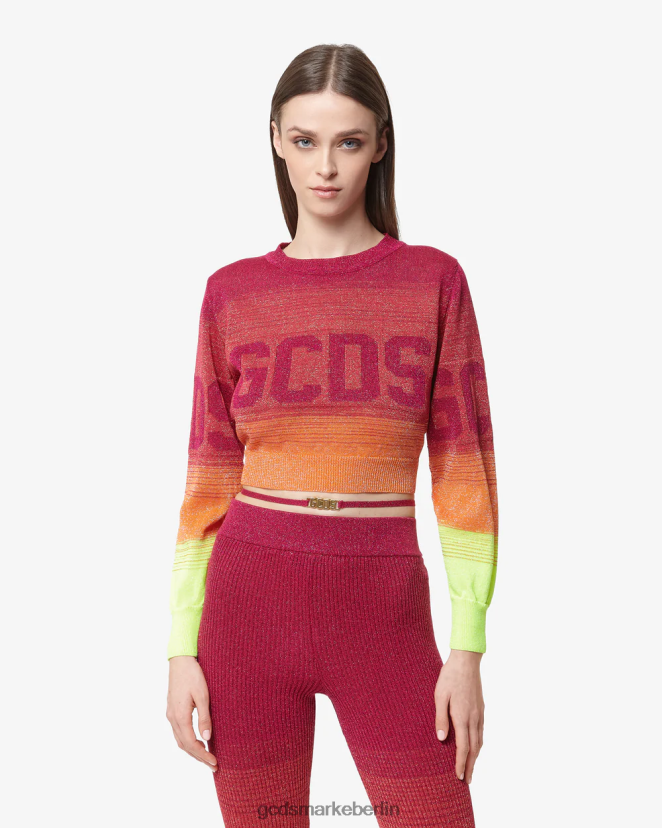 GCDS Frauen Kurzer Pullover mit Lurex-Degradierung LP42F329 Fuchsie Kleidung
