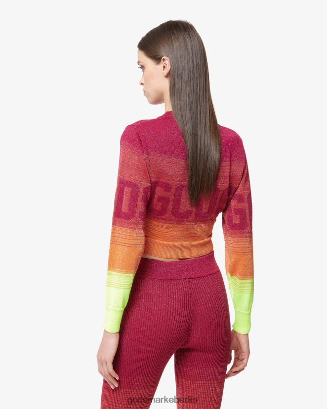 GCDS Frauen Kurzer Pullover mit Lurex-Degradierung LP42F329 Fuchsie Kleidung