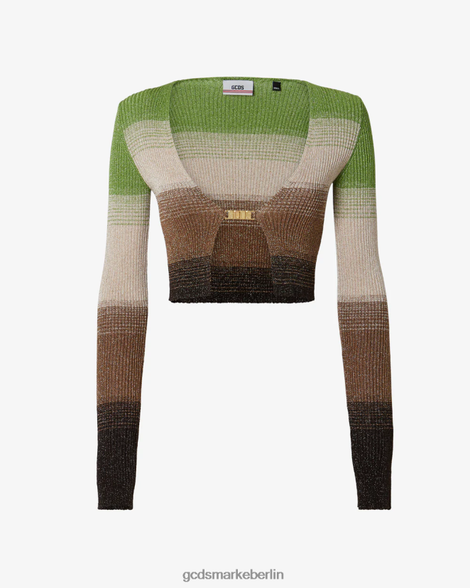 GCDS Frauen Mini-Cardigan mit Lurex-Degradierung LP42F328 Militärgrün Kleidung