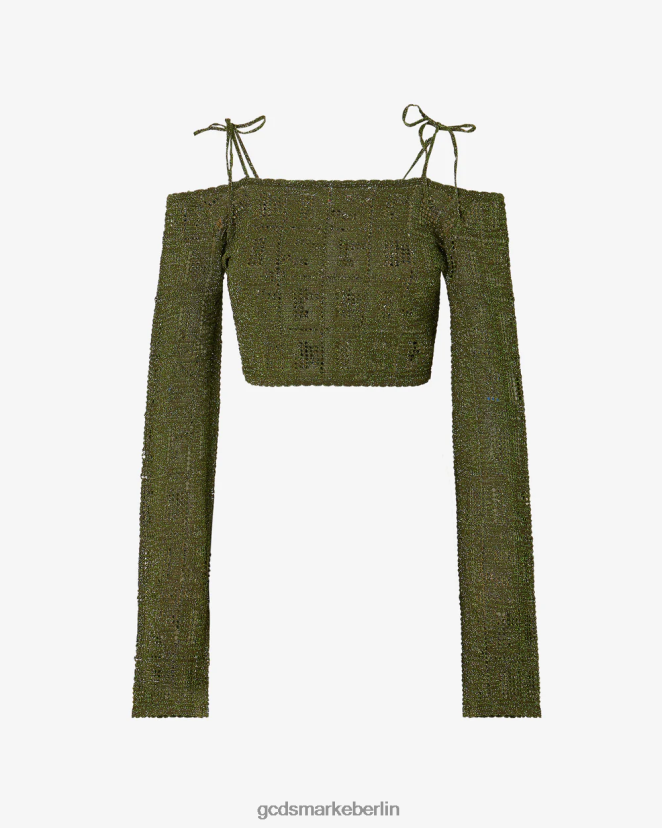 GCDS Frauen Monogramm-Makramee-Pullover LP42F324 Militärgrün Kleidung