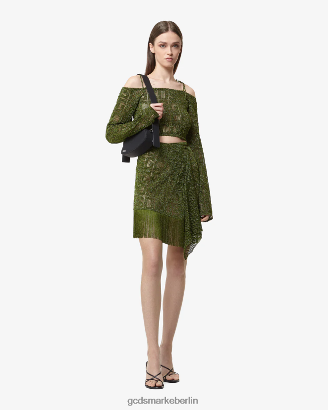 GCDS Frauen Monogramm-Makramee-Pullover LP42F324 Militärgrün Kleidung