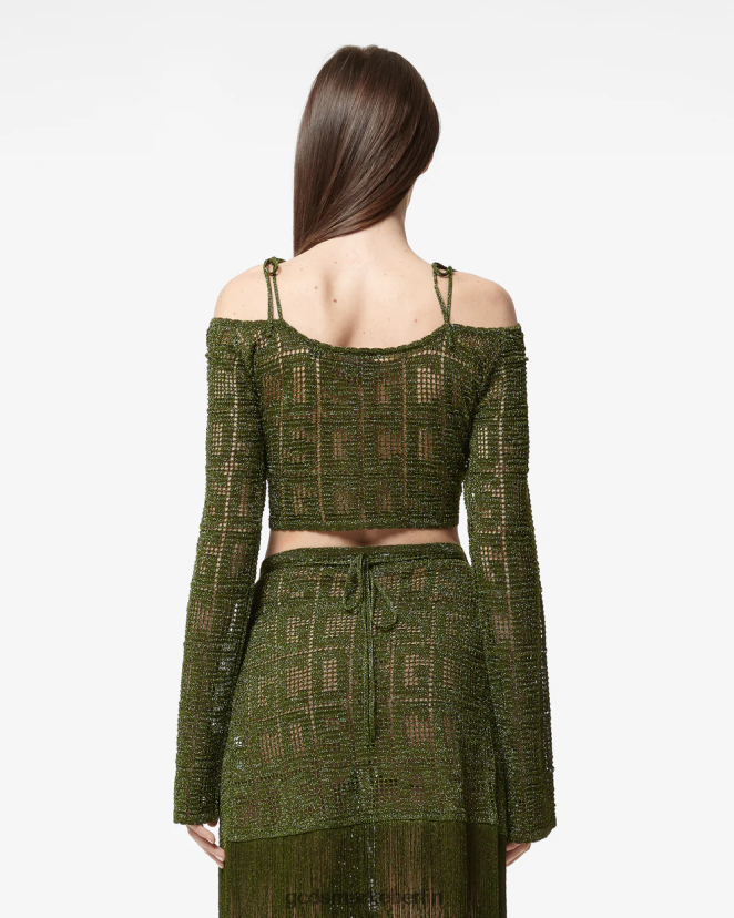 GCDS Frauen Monogramm-Makramee-Pullover LP42F324 Militärgrün Kleidung