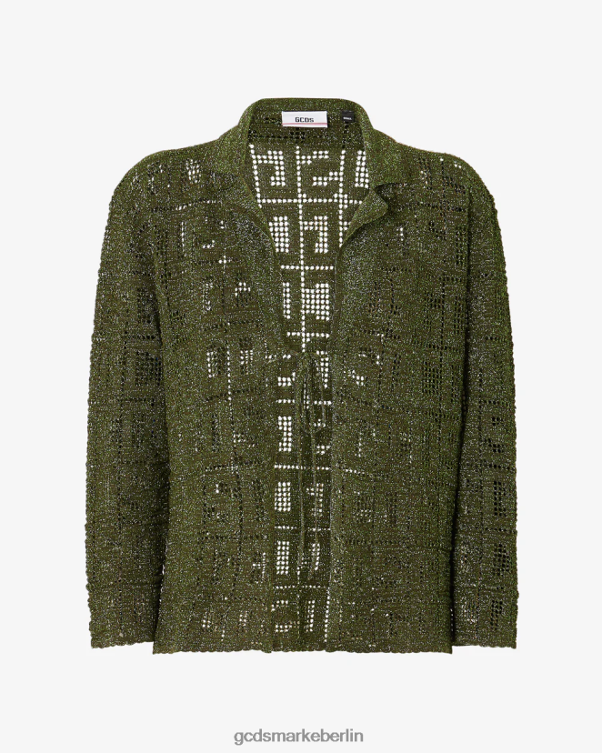 GCDS Frauen Monogramm-Makramee-Shirt LP42F323 Militärgrün Kleidung