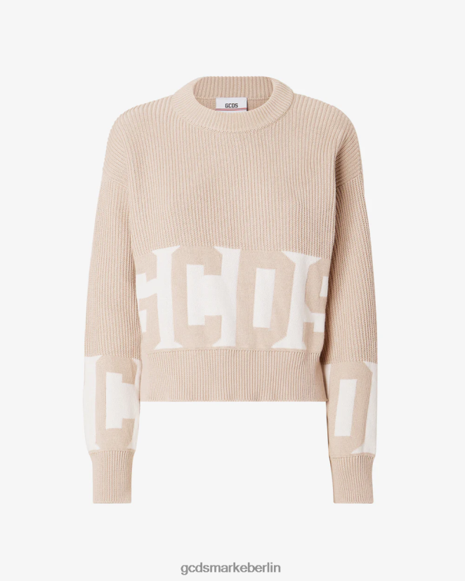 GCDS Frauen Pullover aus Baumwolle mit niedrigem Bund LP42F332 Beige Kleidung