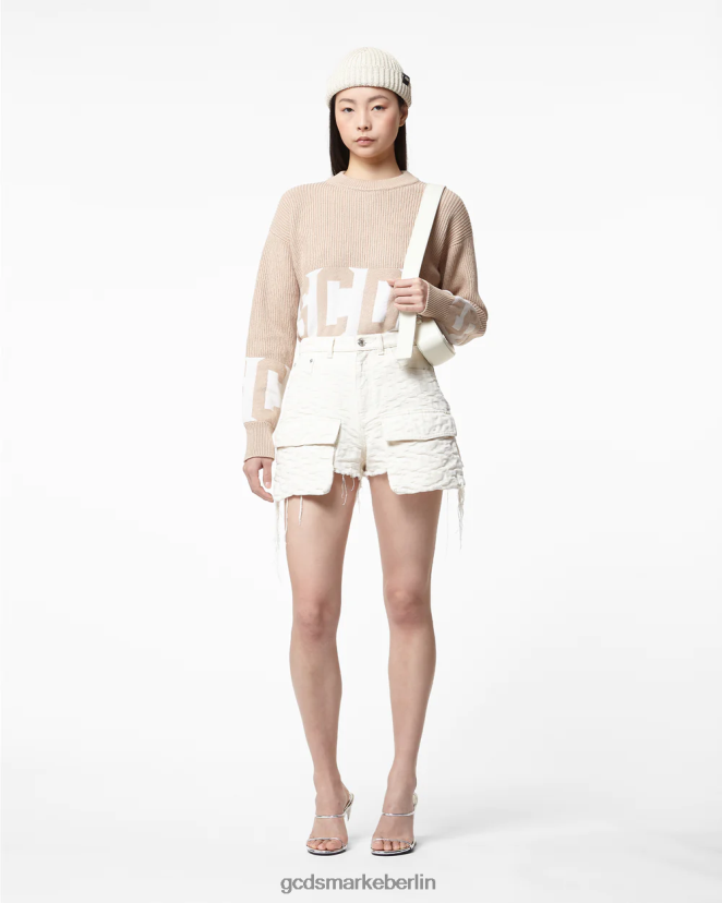 GCDS Frauen Pullover aus Baumwolle mit niedrigem Bund LP42F332 Beige Kleidung