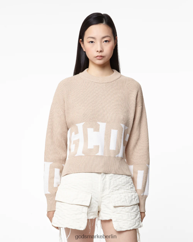 GCDS Frauen Pullover aus Baumwolle mit niedrigem Bund LP42F332 Beige Kleidung