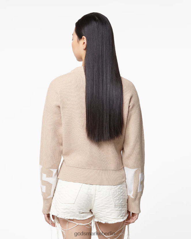 GCDS Frauen Pullover aus Baumwolle mit niedrigem Bund LP42F332 Beige Kleidung