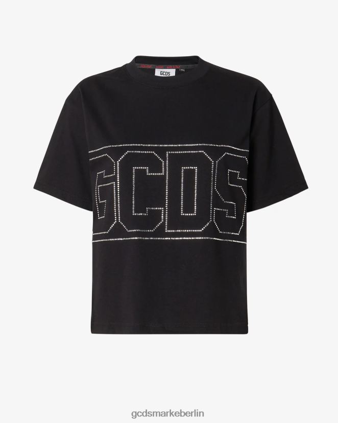 GCDS Frauen Bling-Logo-T-Shirt LP42F357 Schwarz Kleidung