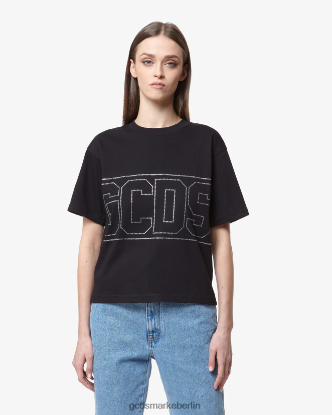 GCDS Frauen Bling-Logo-T-Shirt LP42F357 Schwarz Kleidung