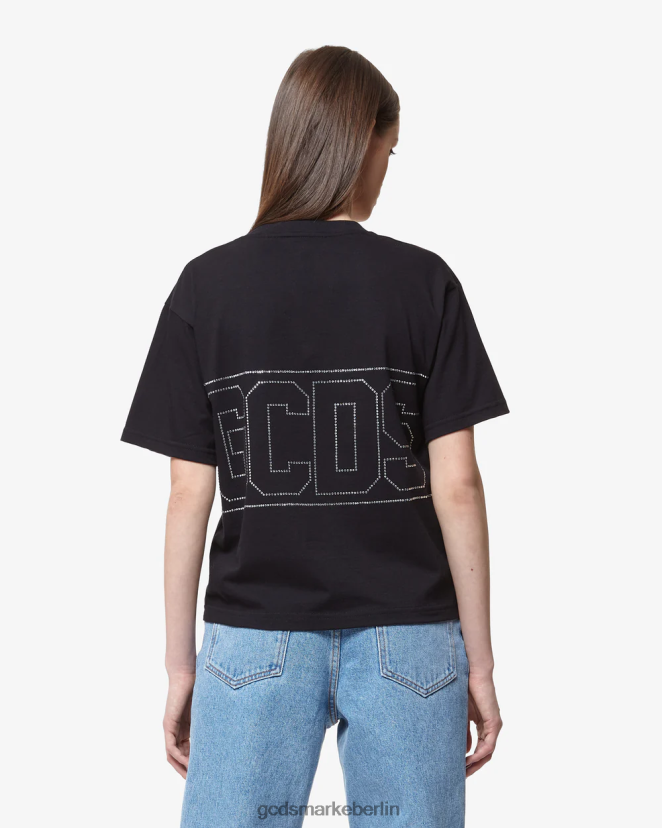 GCDS Frauen Bling-Logo-T-Shirt LP42F357 Schwarz Kleidung
