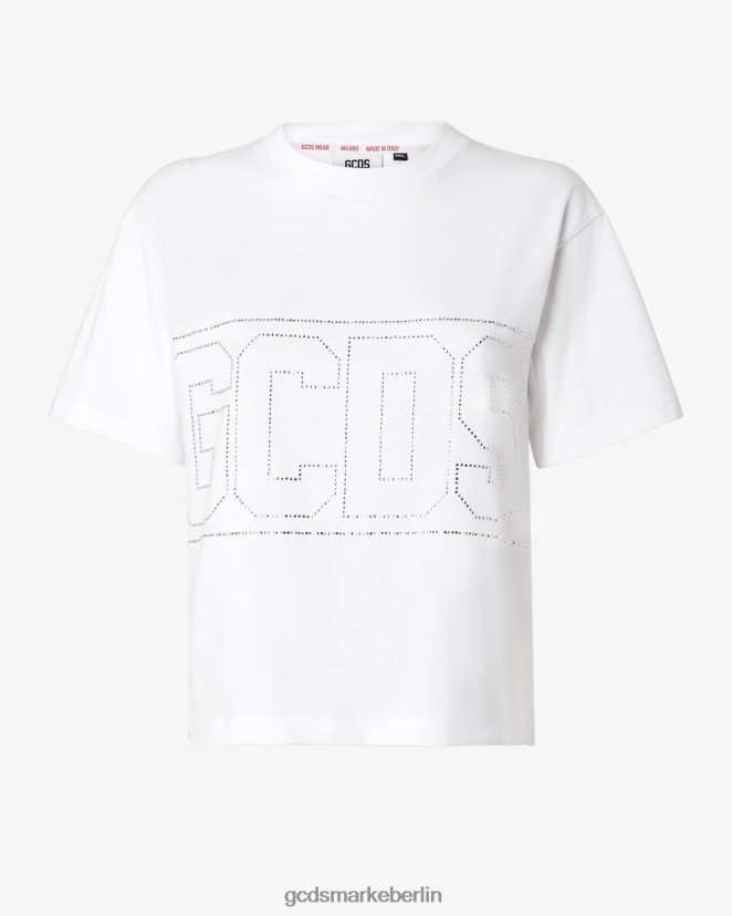 GCDS Frauen Bling-Logo-T-Shirt LP42F358 Weiß Kleidung
