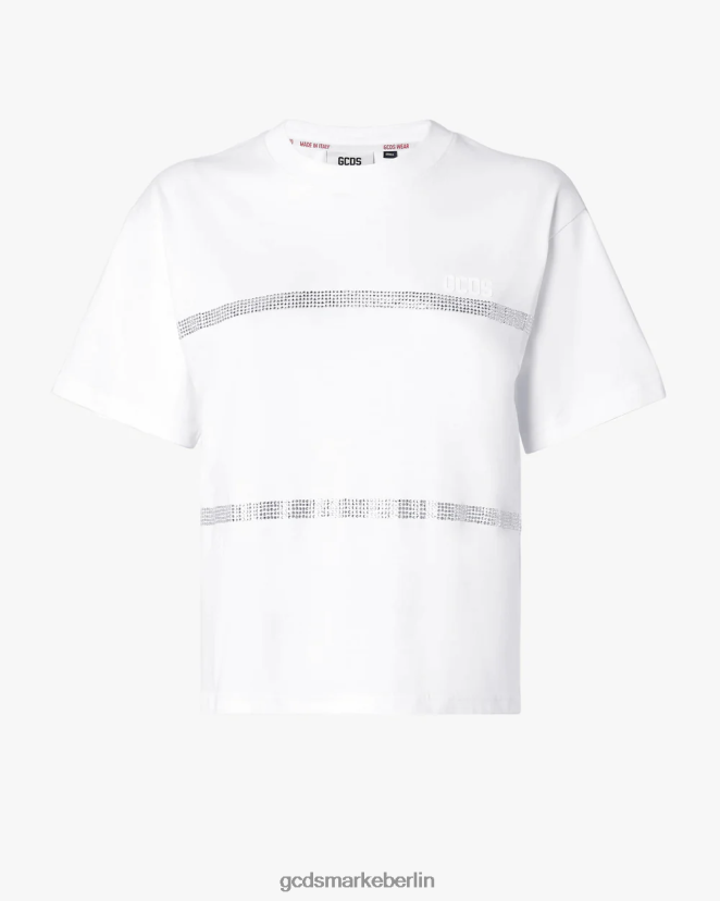 GCDS Frauen Bling-T-Shirt LP42F355 Weiß Kleidung