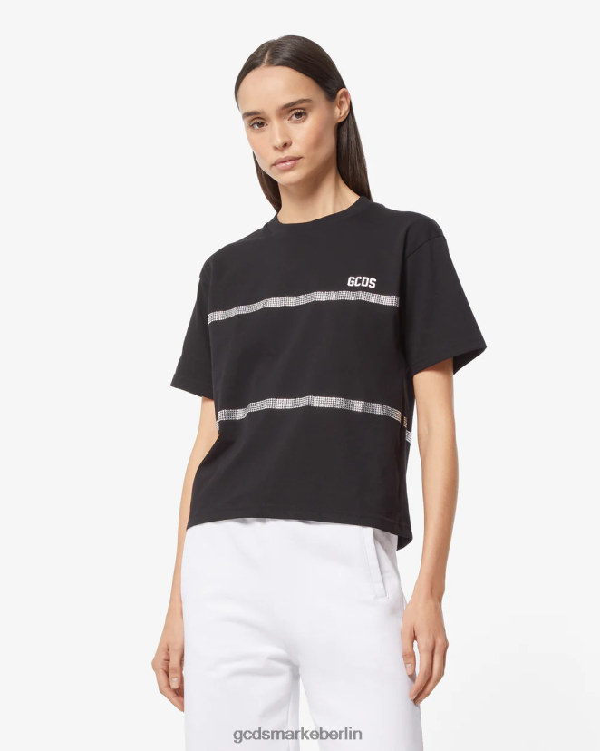 GCDS Frauen Bling-T-Shirt LP42F356 Schwarz Kleidung