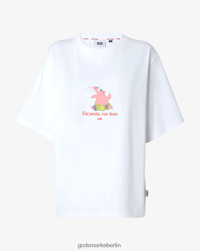GCDS Frauen Spongebob Patrick isst Pasta-T-Shirt LP42F359 Weiß Kleidung