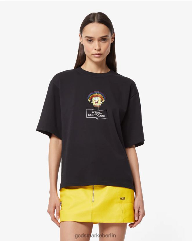 GCDS Frauen Spongebob ist mir egal, T-Shirt LP42F362 Schwarz Kleidung