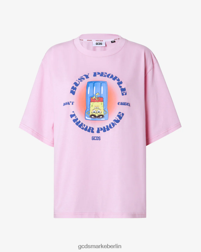 GCDS Frauen T-Shirt mit beschäftigten Leuten von SpongeBob LP42F360 Rosa Kleidung