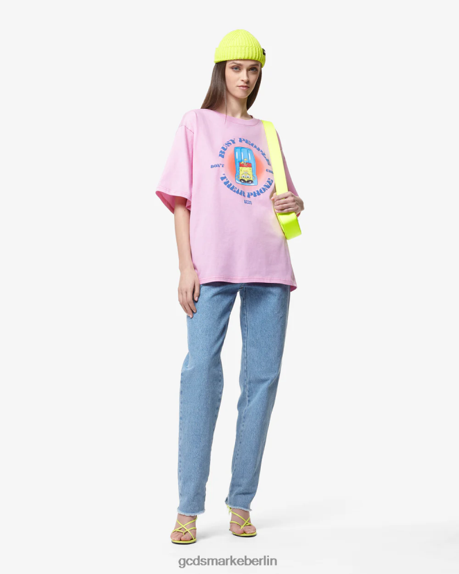 GCDS Frauen T-Shirt mit beschäftigten Leuten von SpongeBob LP42F360 Rosa Kleidung