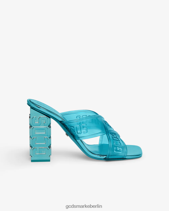 GCDS Frauen Transparente, überkreuzte, hohe Sandale LP42F513 hellblau Schuhwerk