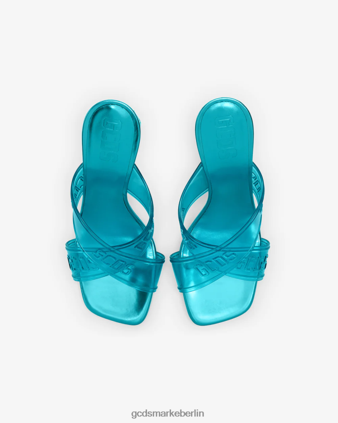 GCDS Frauen Transparente, überkreuzte, hohe Sandale LP42F513 hellblau Schuhwerk