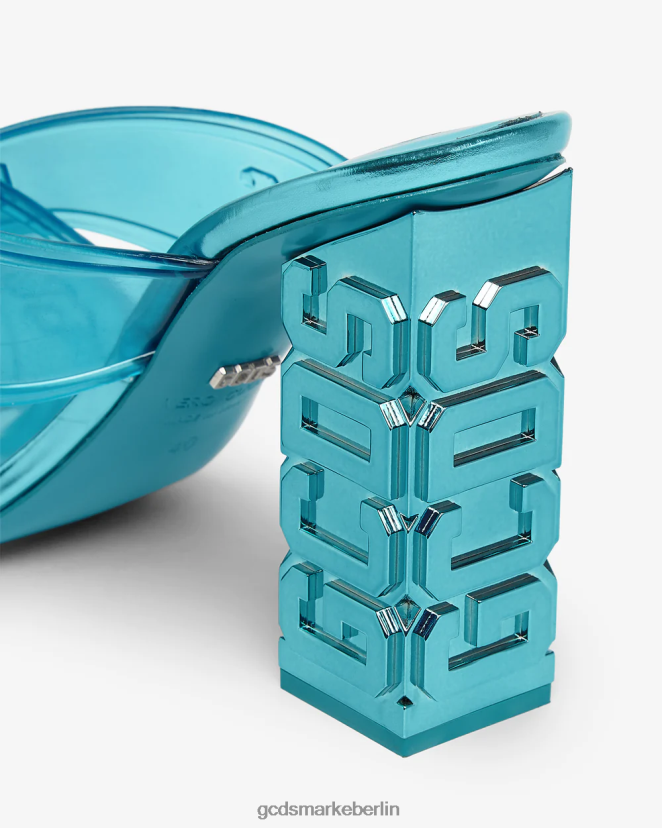 GCDS Frauen Transparente, überkreuzte, hohe Sandale LP42F513 hellblau Schuhwerk