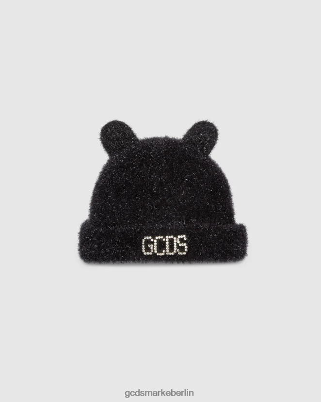 GCDS Frauen Beanie mit Teddyohren LP42F544 Schwarz Zubehörteil