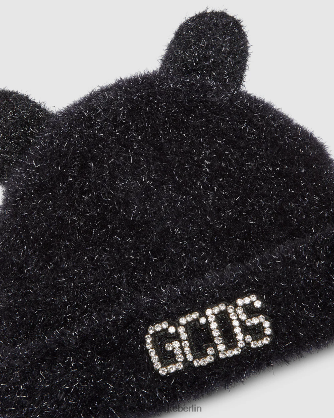GCDS Frauen Beanie mit Teddyohren LP42F544 Schwarz Zubehörteil