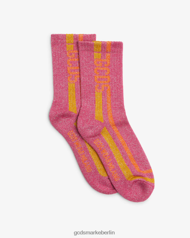 GCDS Frauen Gestreifte Lurex-Socken LP42F547 Fuchsie Zubehörteil