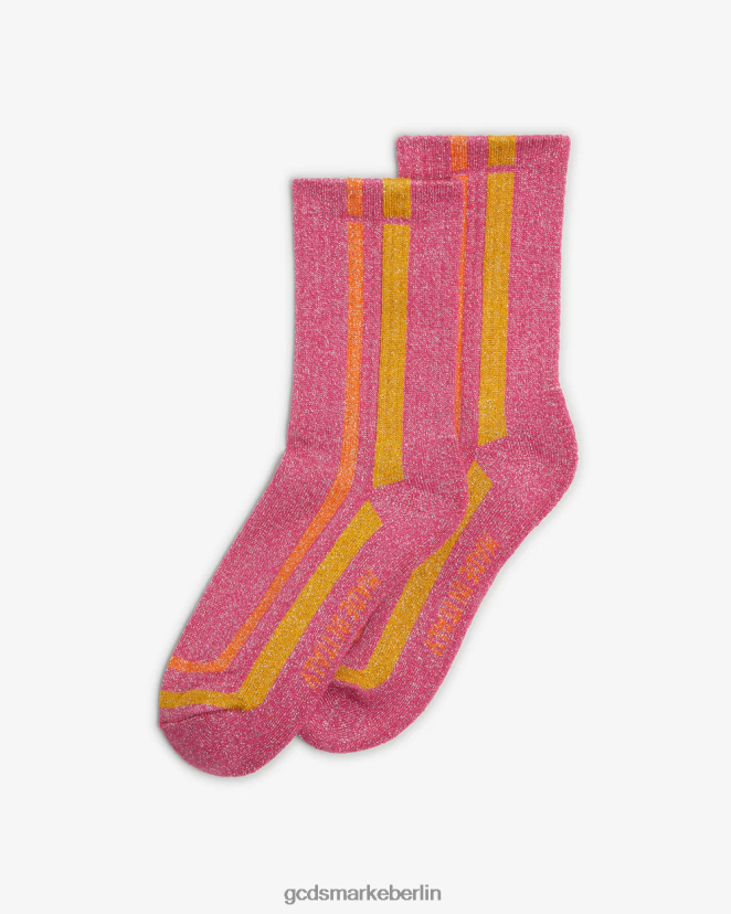 GCDS Frauen Gestreifte Lurex-Socken LP42F547 Fuchsie Zubehörteil