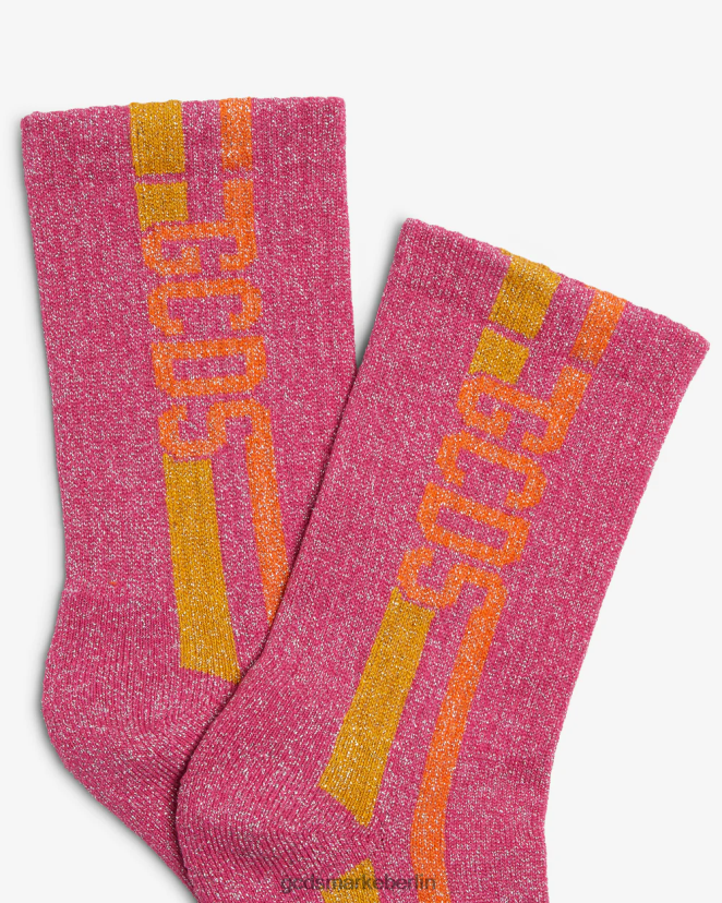 GCDS Frauen Gestreifte Lurex-Socken LP42F547 Fuchsie Zubehörteil