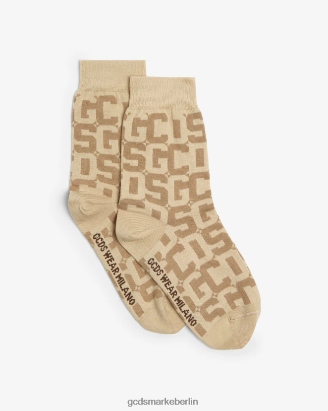 GCDS Frauen Socken aus Monogramm-Jacquard LP42F545 Beige Zubehörteil