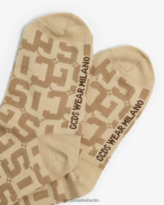 GCDS Frauen Socken aus Monogramm-Jacquard LP42F545 Beige Zubehörteil