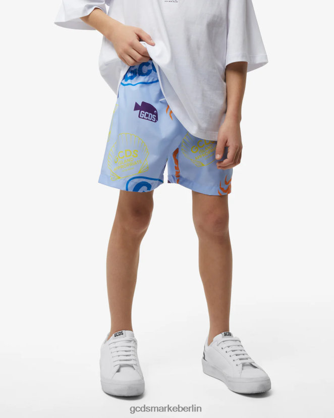 GCDS Kinder Junior-Shell-Badeshorts LP42F763 Blau Kleidung