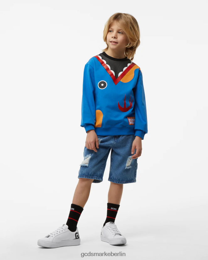 GCDS Kinder Junior-Haifisch-Rundhalsausschnitt LP42F702 Blau Kleidung