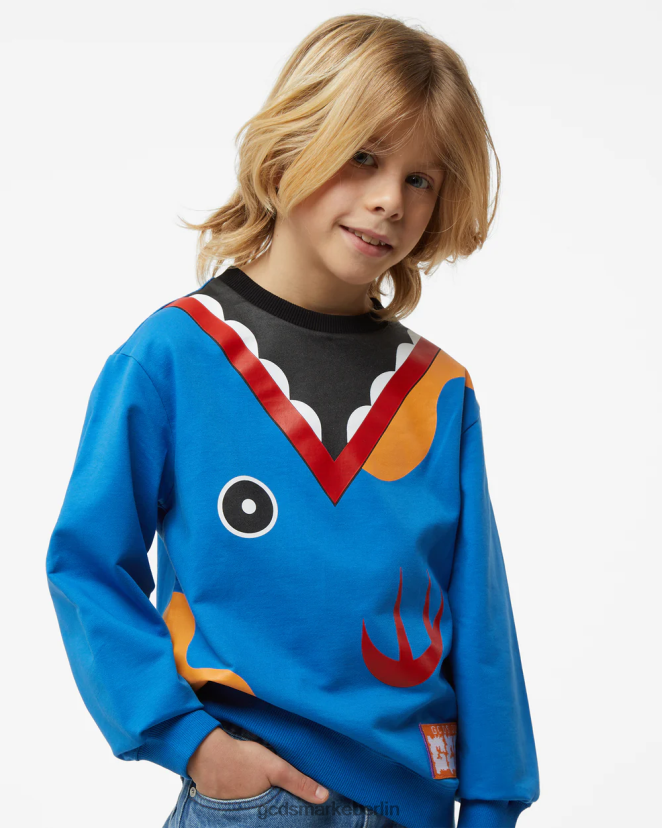 GCDS Kinder Junior-Haifisch-Rundhalsausschnitt LP42F702 Blau Kleidung
