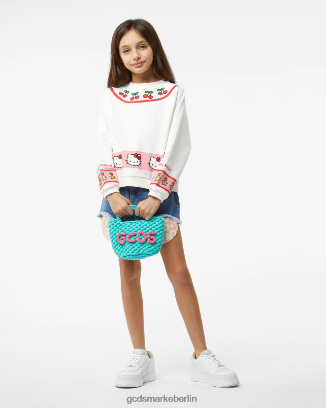 GCDS Kinder Junior-Hello-Kitty-Rundhalsausschnitt LP42F787 cremefarben Kleidung