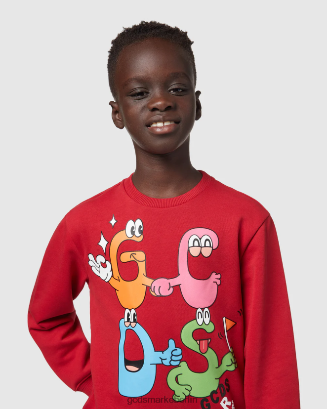 GCDS Kinder Junior-Monster mit Rundhalsausschnitt LP42F666 Rot Kleidung