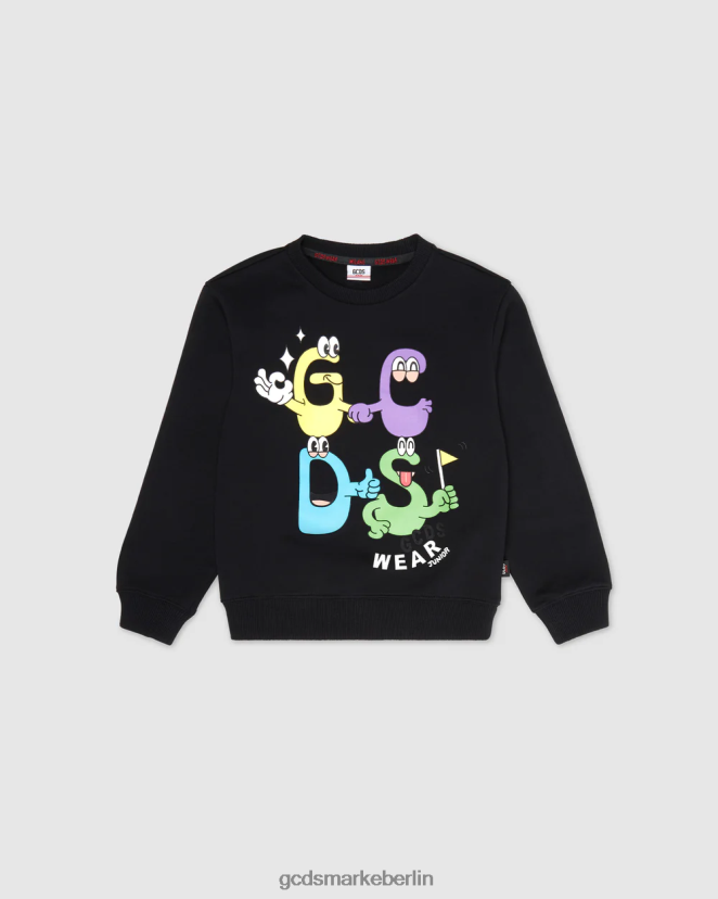 GCDS Kinder Junior-Monster mit Rundhalsausschnitt LP42F668 Schwarz Kleidung