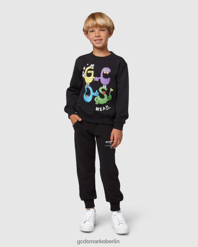GCDS Kinder Junior-Monster mit Rundhalsausschnitt LP42F668 Schwarz Kleidung