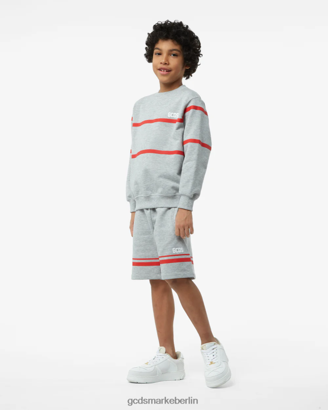 GCDS Kinder Junior-Rundhalsausschnitt mit niedrigem Logoband LP42F693 grau Kleidung