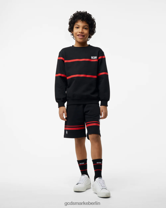 GCDS Kinder Junior-Rundhalsausschnitt mit niedrigem Logoband LP42F695 Schwarz Kleidung
