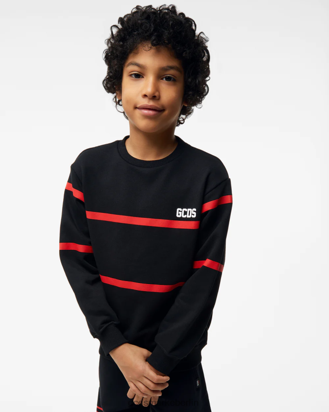 GCDS Kinder Junior-Rundhalsausschnitt mit niedrigem Logoband LP42F695 Schwarz Kleidung