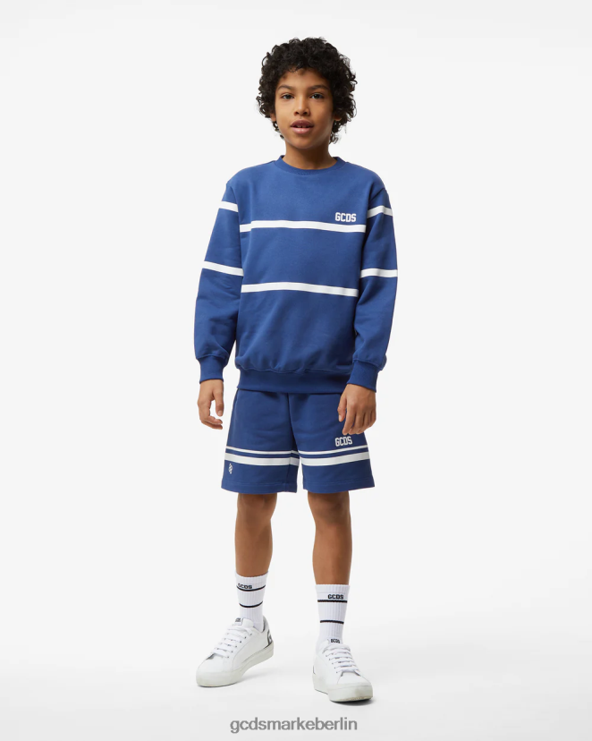 GCDS Kinder Junior-Rundhalsausschnitt mit niedrigem Logoband LP42F696 Blau Kleidung