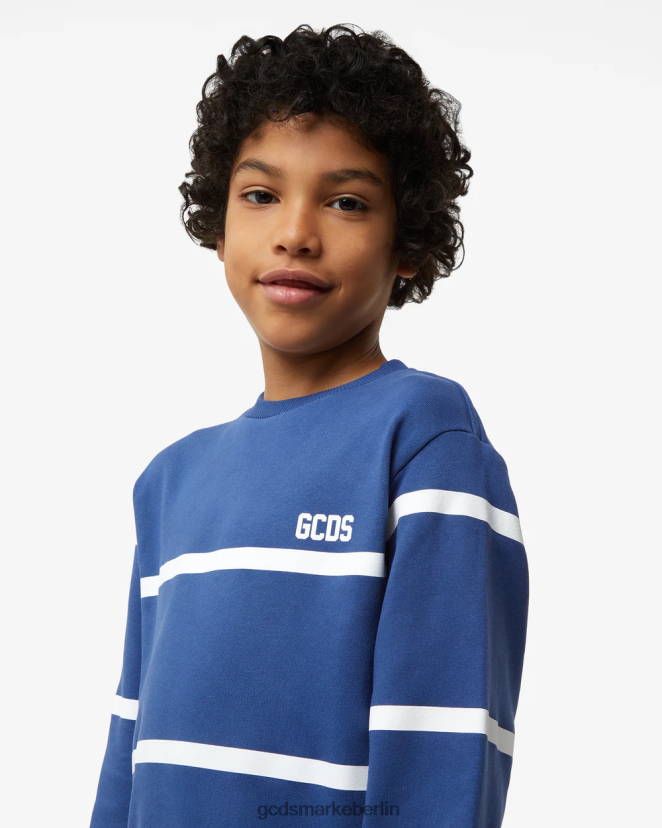 GCDS Kinder Junior-Rundhalsausschnitt mit niedrigem Logoband LP42F696 Blau Kleidung