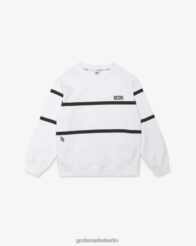 GCDS Kinder Junior-Rundhalsausschnitt mit niedrigem Logoband LP42F698 Weiß Kleidung